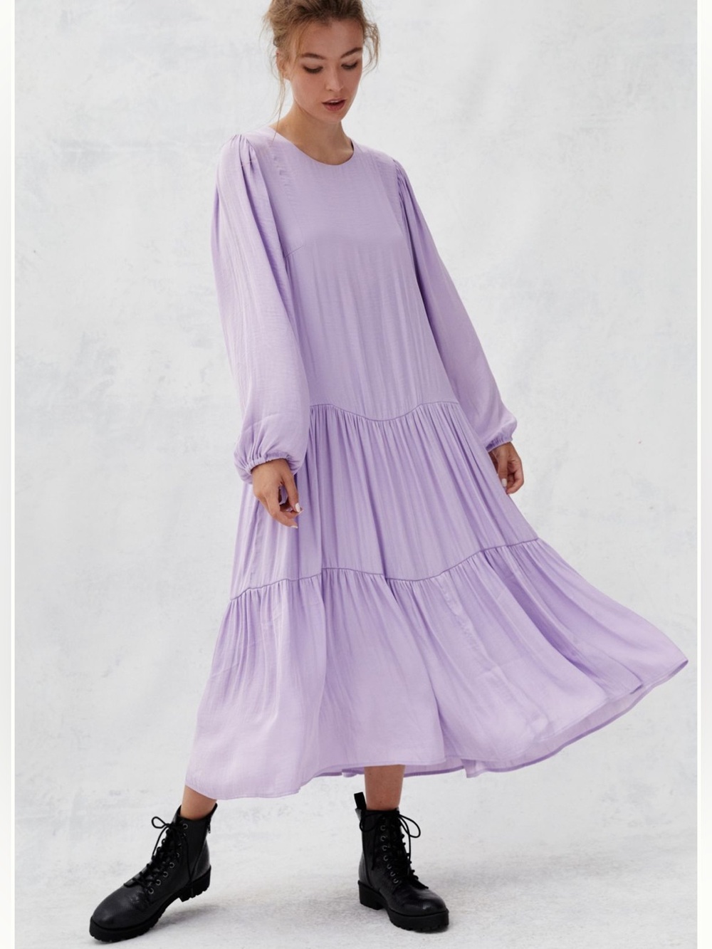 Anthropologie Dolan Katrina Tiered Maxi Dress Purple Satin Size Medium